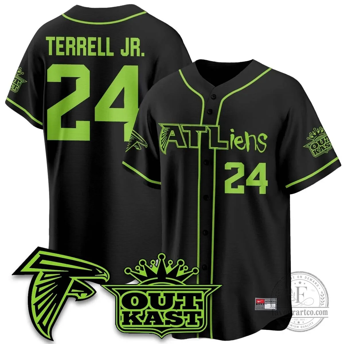 Atlanta Falcons ATLiens Outkast Baseball Jersey with Penix Junior Number 9 53 Atlanta Falcons ATLiens Outkast Baseball Jersey with Penix Junior Number 9