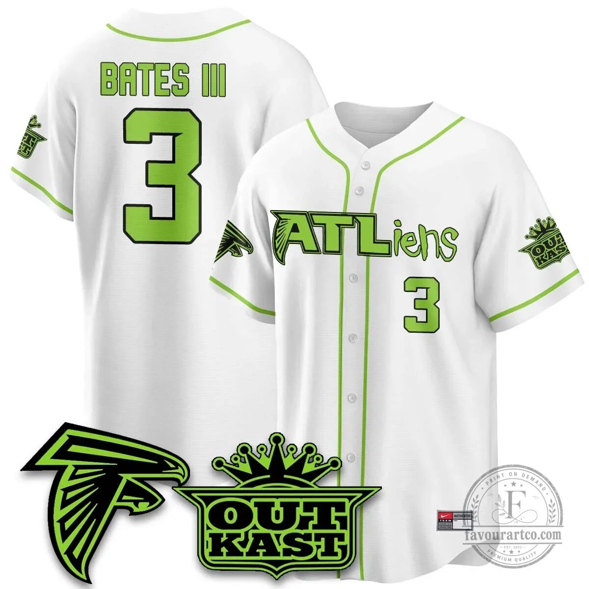 Atlanta Falcons ATLiens Outkast Baseball Jersey with Penix Junior Number 9 59 Atlanta Falcons ATLiens Outkast Baseball Jersey with Penix Junior Number 9