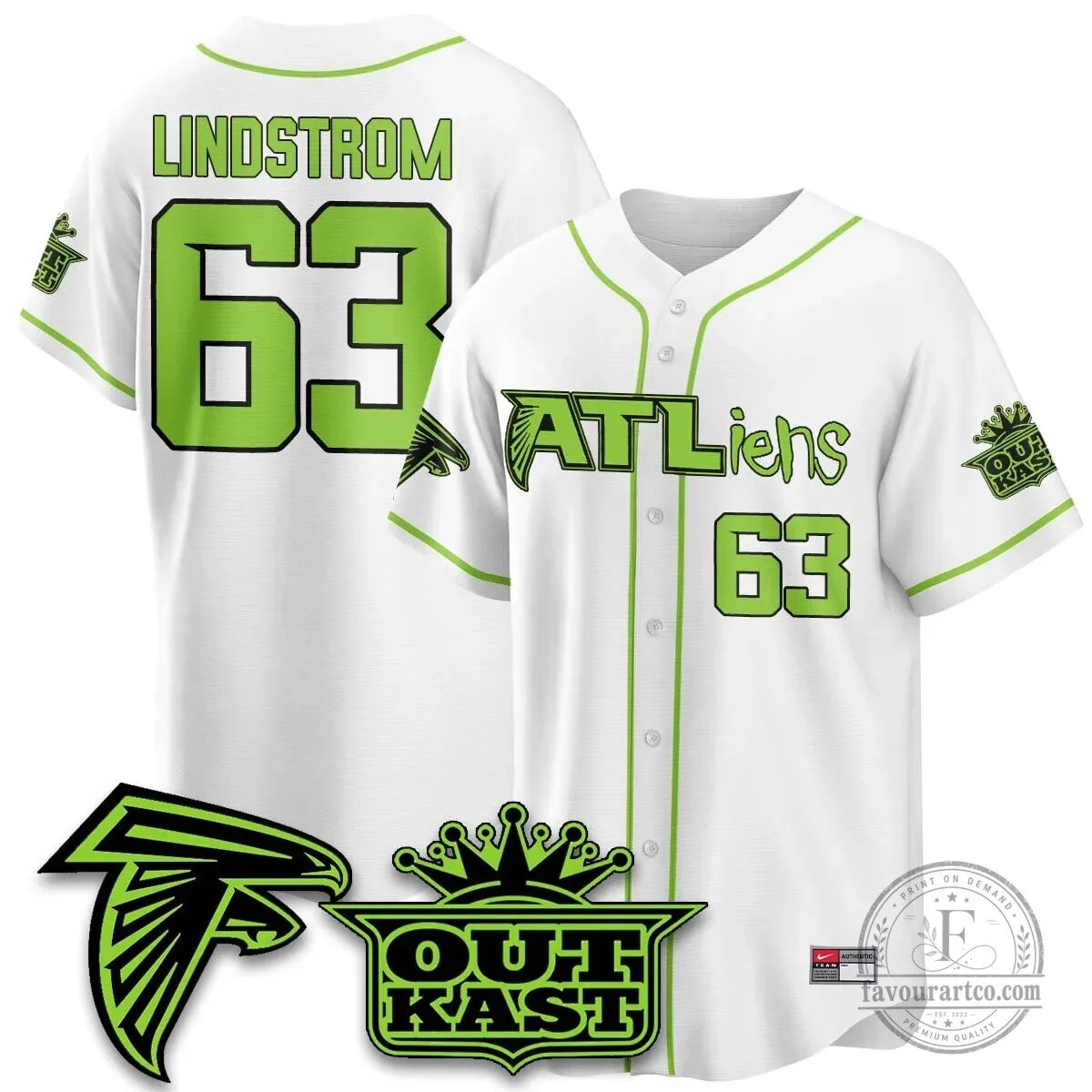 Atlanta Falcons ATLiens Outkast Baseball Jersey with Penix Junior Number 9 62 Atlanta Falcons ATLiens Outkast Baseball Jersey with Penix Junior Number 9
