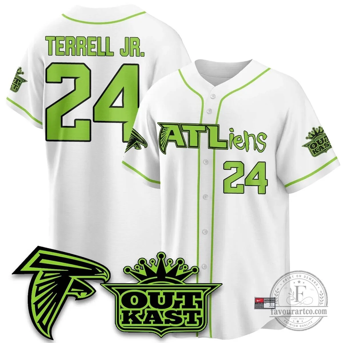Atlanta Falcons ATLiens Outkast Baseball Jersey with Penix Junior Number 9 64 Atlanta Falcons ATLiens Outkast Baseball Jersey with Penix Junior Number 9