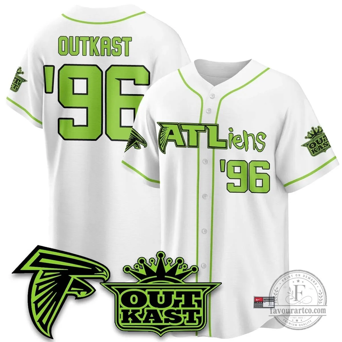 Atlanta Falcons ATLiens Outkast Baseball Jersey with Penix Junior Number 9 65 Atlanta Falcons ATLiens Outkast Baseball Jersey with Penix Junior Number 9