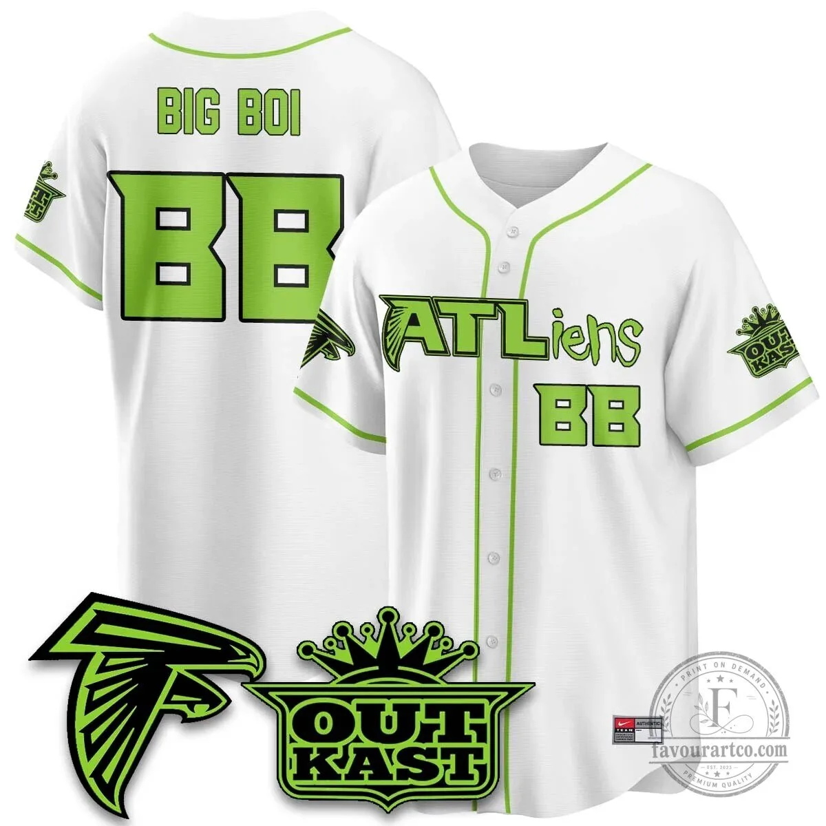 Atlanta Falcons ATLiens Outkast Baseball Jersey with Penix Junior Number 9 66 Atlanta Falcons ATLiens Outkast Baseball Jersey with Penix Junior Number 9