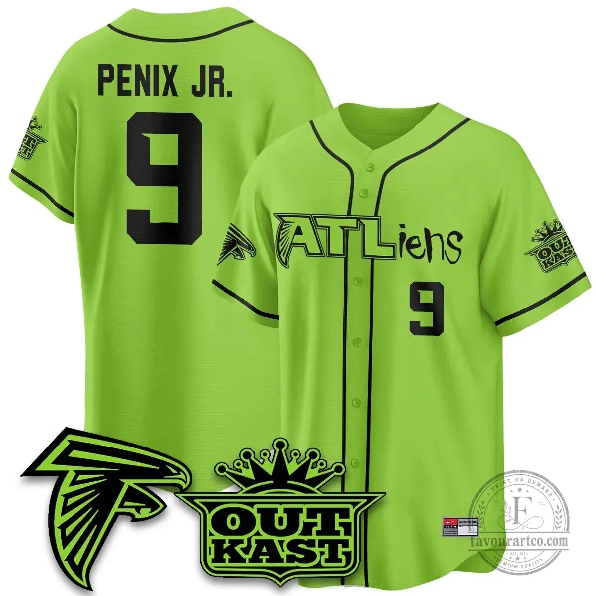 Atlanta Falcons ATLiens Outkast Baseball Jersey with Penix Junior Number 9 68 Atlanta Falcons ATLiens Outkast Baseball Jersey with Penix Junior Number 9