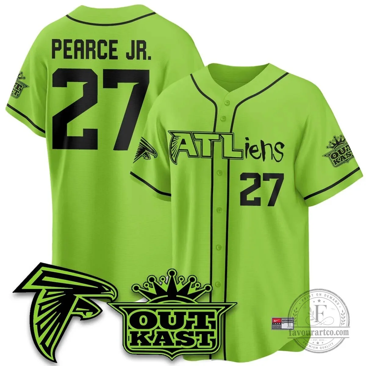 Atlanta Falcons ATLiens Outkast Baseball Jersey with Penix Junior Number 9 71 Atlanta Falcons ATLiens Outkast Baseball Jersey with Penix Junior Number 9