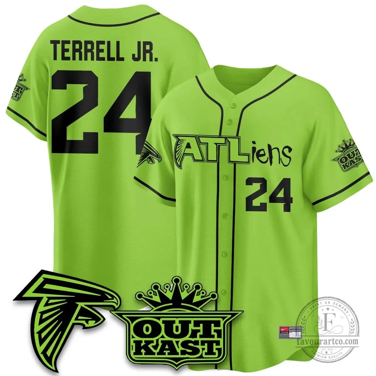 Atlanta Falcons ATLiens Outkast Baseball Jersey with Penix Junior Number 9 75 Atlanta Falcons ATLiens Outkast Baseball Jersey with Penix Junior Number 9