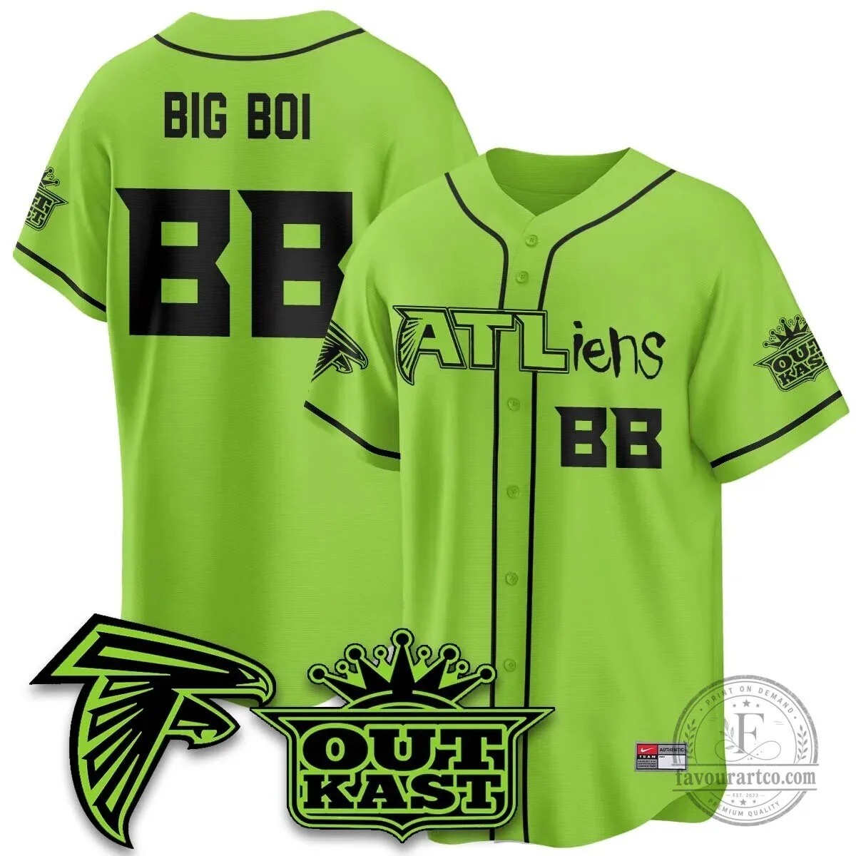 Atlanta Falcons ATLiens Outkast Baseball Jersey with Penix Junior Number 9 77 Atlanta Falcons ATLiens Outkast Baseball Jersey with Penix Junior Number 9