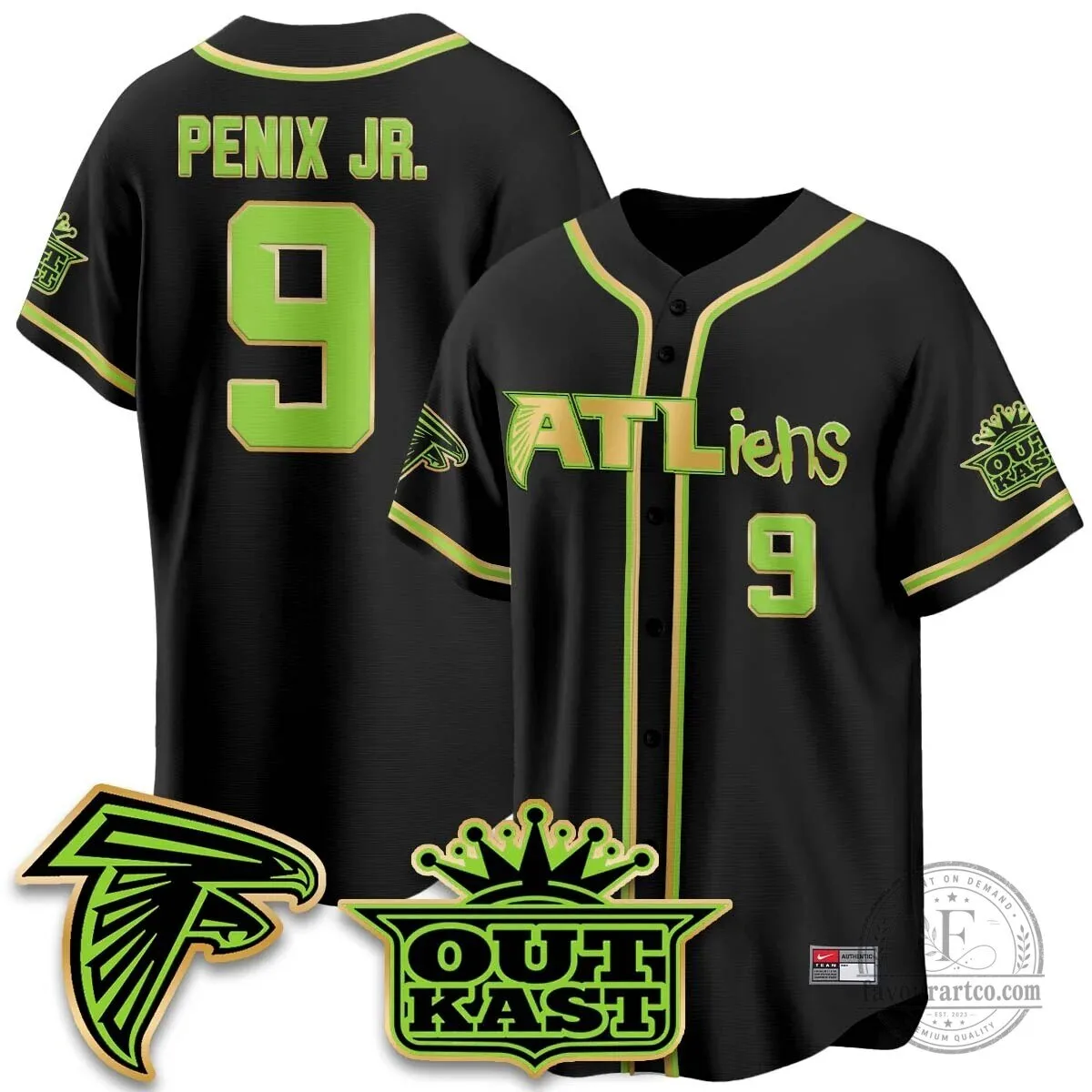 Atlanta Falcons ATLiens Outkast Baseball Jersey with Penix Junior Number 9 79 Atlanta Falcons ATLiens Outkast Baseball Jersey with Penix Junior Number 9