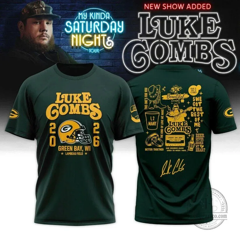 Luke Combs Green Bay Packers My Kinda Saturday Night Tour 2026 T-Shirt