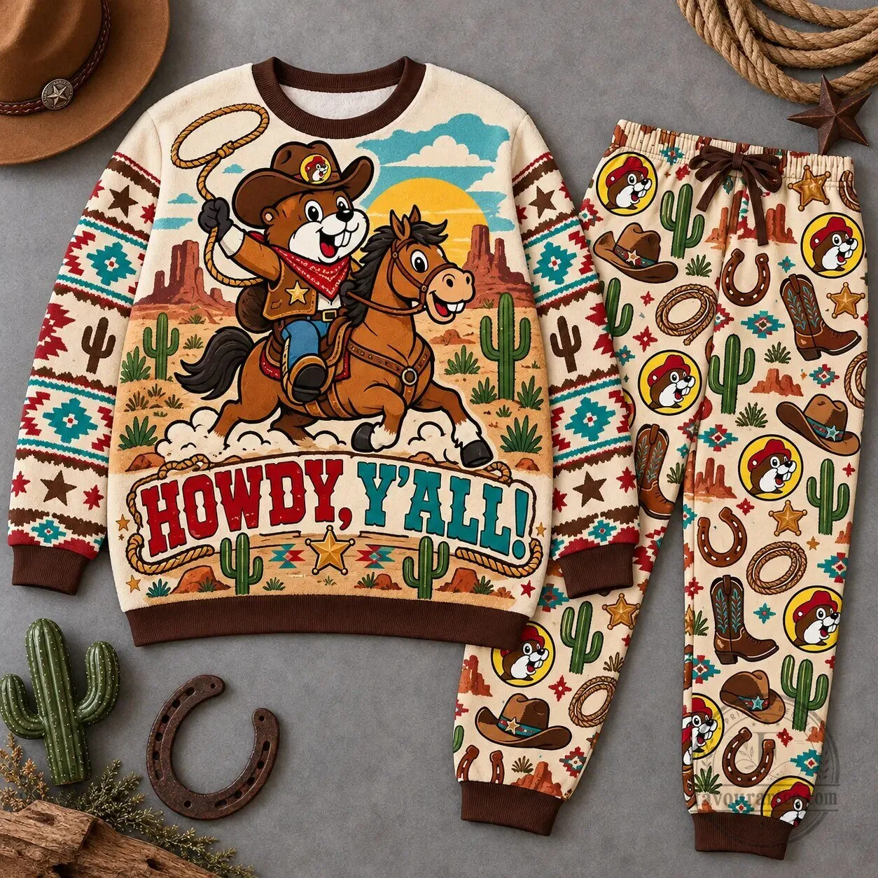 Buc-ee's Howdy Y'all Cowboy Beaver Western Graphic Sweatshirt and Jogger Pants Set