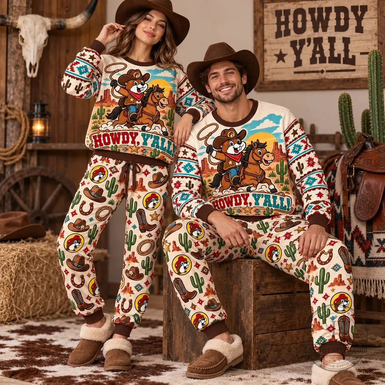 Buc-ee's Howdy Y'all Cowboy Beaver Western Graphic Sweatshirt and Jogger Pants Set 6 Buc-ee